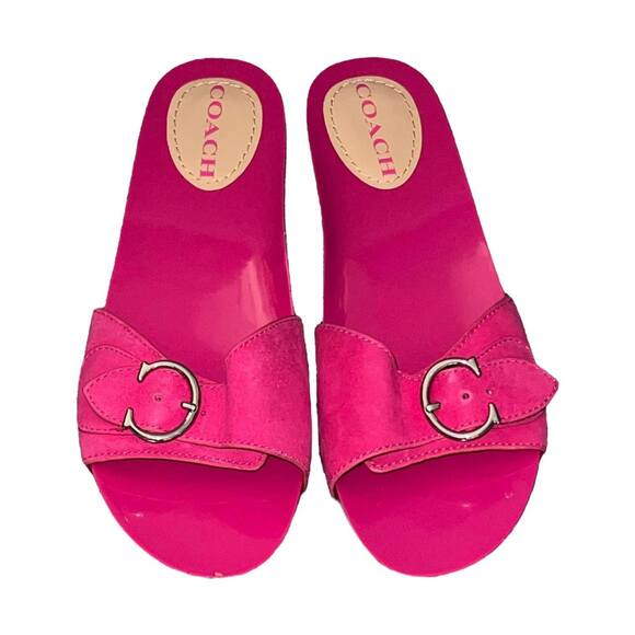 Coach Hot Pink Bleeker Suede Slip On Sandals Adjustable Buckle Size 9 - Picture 1 of 8
